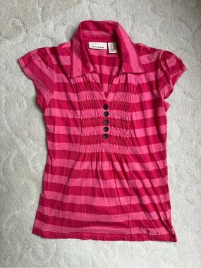 DKNY Pink Striped Short Sleeve Polo
